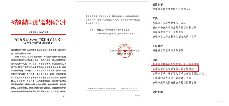 安徽建科质检二站乐成建设省级“青年文明号尖兵”