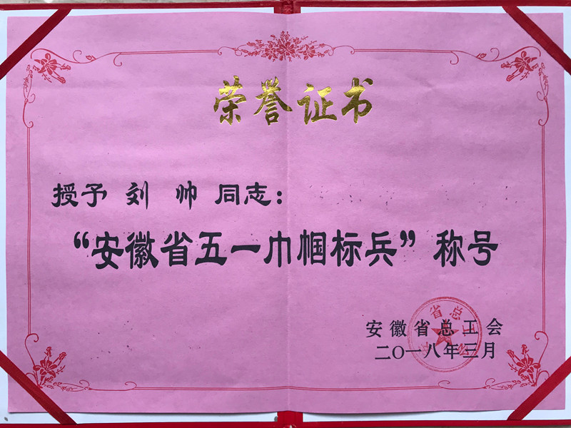 安建建材刘帅同志荣获“安徽省五一巾帼尖兵”声誉称呼