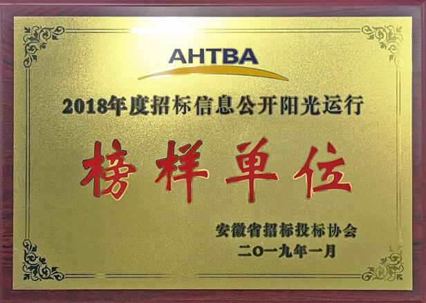 集团公司荣获2018年度招标信息果真阳光运行模范单位