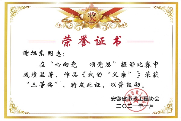 安徽路港公司团委摄影社团选送作品荣获安徽省市政工程协会摄影角逐三等奖