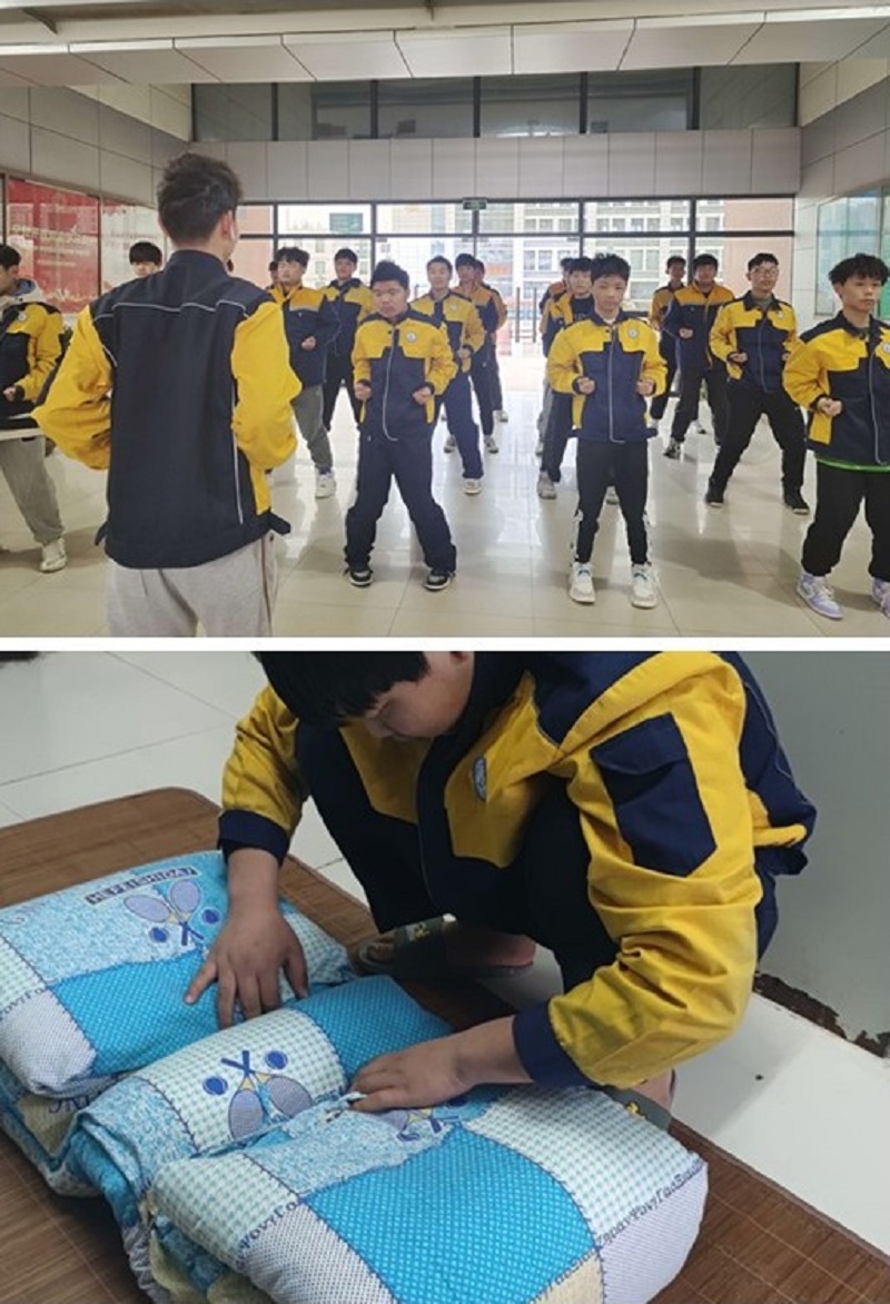 汽车与机电手艺系组织学生训练咏春拳、叠被子角逐.jpg