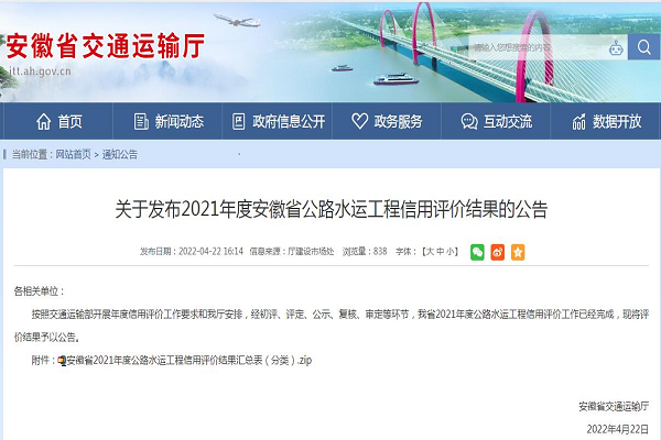 安徽路港公司获得2021年度公路、水运、养护信用评价AA品级