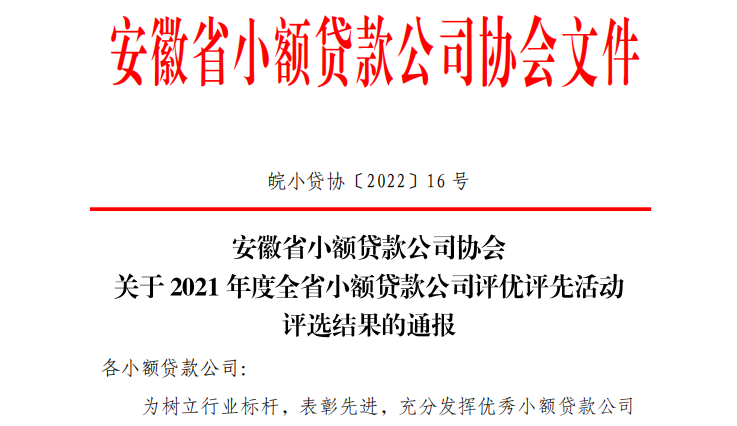 安建小贷喜获“省优异小贷公司”声誉
