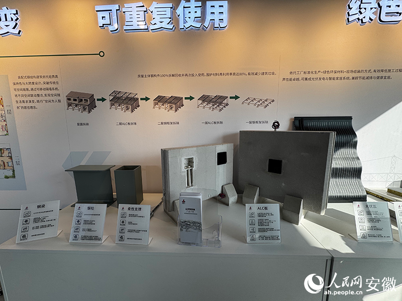 “皖好房”现场展示的装配式钢结构配件。。。。人民网记者 胡雨松摄